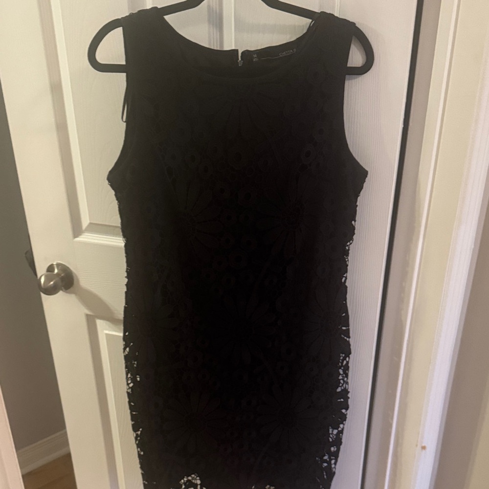 Chetta B Black Floral Lace Midi Dress